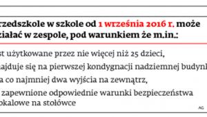 Przedszkole w szkole od 1 września 2016 r. może działać w zespole, pod warunkiem że m.in.: