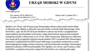 Fragment pisma Urzędu Morskiego w Gdyni